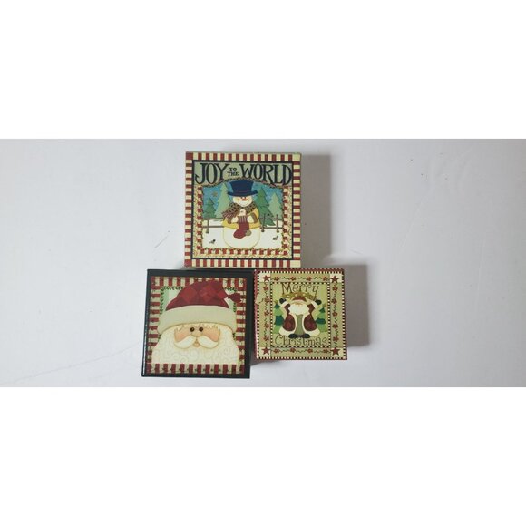 Set Of 3 Vintage Christmas Decorative Boxes With Joy To The World & Merry Christ - Picture 1 of 6